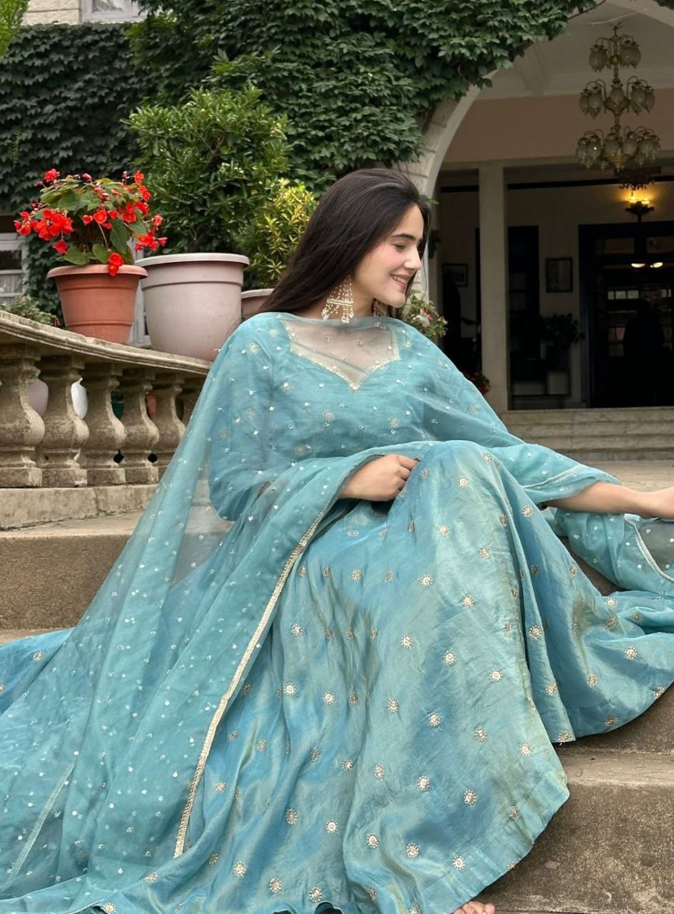 Premium Barbary Silk Embroidered Kurti with Twill Net Dupatta | Elegant Festive & Party Wear